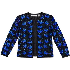 Vintage Laurence Kazar Beaded Sequin Silk Jacket Women PP Black Blue Deadstock picture