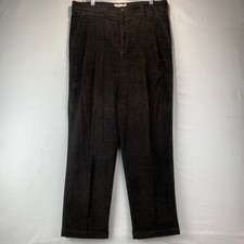 VTG Murano Pleated Herringbone Trousers Mens 34x30 Brown Cotton Cuffed Pants picture