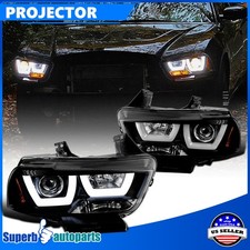 Fits 2011-2014 Dodge Charger Polished Black LED Dual Halo Projector Headlights picture