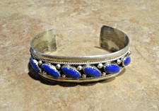 MARVELOUS   Vintage Navajo Sterling Silver LAPIS LAZULI Bracelet Signed JS picture