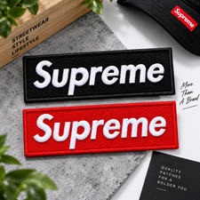 Supreme Style Embroidered Patch Black Red Iron On Sew On Streetwear DIY Patches picture