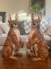 Vintage Chelsea House Port Royal Italy Ceramic Rabbit Hare Figurines 10” Pair picture