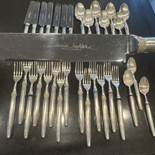Daniel Hechter Stainless Flatware Set Multicolor Enamel Rings 32 Pc VINTAGE DH picture