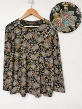 J Jill Top Womens Floral Green Large Long Sleeve Shirttail Tee Cotton Large Fall picture