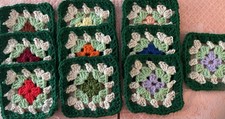 Offering 10 -5” HandCrochet GRANNY  SQUARES BLOCK Green Border picture