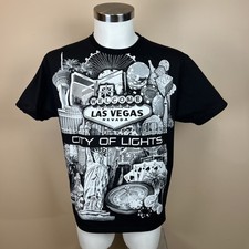 Las Vegas “City Of Lights” AOP T-Shirt Adult L Black & White All Over Print Y2K picture