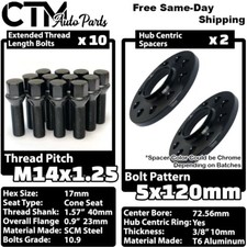 2x 10mm Thick 5x120 72.56mm CB Wheel Spacer Kit With Black Bolt 14x1.25 Fit BMW picture