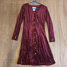 Victorian Crushed Velvet Edwardian Renaissance Midi Dress 10P Pearl Button 90s picture