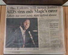 Vintage 1991 Magic Johnson HIV Announcement Newspaper Clippings Lot (34 Pieces) picture