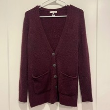 Madewell Burgundy V-Neck Button Front Cardigan Sweater with Pockets Small picture