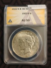 1922 S Peace Dollar   Anacs AU50 picture