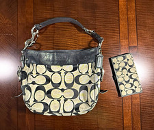 Vintage Y2K Style Coach Signature Zoe Hobo Shoulder Bag AND Matching Wallet picture
