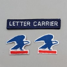 3 Vintage Blue USPS Letter Carrier Eagle Patch Iron On Obsolete Postal picture