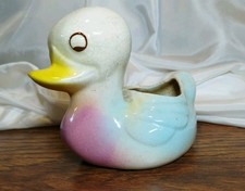 Vintage 1950s Ceramic Duck Planter Mid-century Pastel Blue Pink Unmarked Kitsch picture
