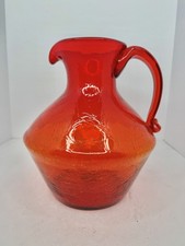 HTF Vintage MCM Blenko Glass 6414 9.5” Pitcher In Tangerine Crackle 1 Year Only picture