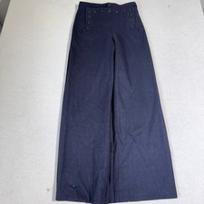 Vintage Navy Blue Wool Sailor Pants High Waisted Wide Leg Lace Back 30x30 picture