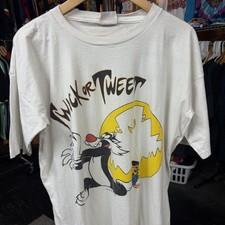 Looney Tunes TWICK OR TWEAT Tweety Bird Sylvester T-Shirt One Size Fits All VTG picture