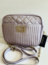 NWT Bebe Hazel Rhinestone Crossbody Bag Lilac Quilted Gold Chain Purse picture