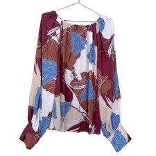 Worthington Brown Abstract Floral Balloon Sleeve Blouse picture