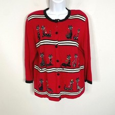 Vintage Berek Art To Wear Cat Sweater Medium Funky Beaded 80s Eclectic Cardigan picture