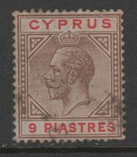 Cyprus 1921-23 KGV 9pi yellow brown & carmine Sc 84a used F-VF CV (italics) $165 picture