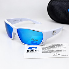 NEW Costa Del Mar Polarized Sunglasses White Frame Blue Mirror 580P UV400 picture