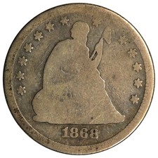 1868 SEATED LIBERTY QUARTER ~ NICE GOOD picture