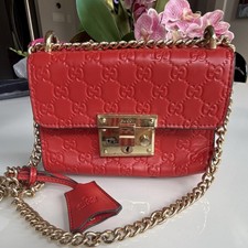 Gucci Red GG Pattern Small Shoulder Bag Chain Strap Lock Closure w/ Key picture