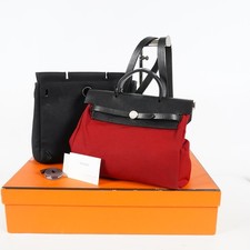 Hermes Herbag Ado PM Red Canvas Leather 2way Backpack Shoulder Bag 09E306050006 picture