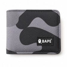 Bape Men's Gray Camo Bi-Fold Wallet Bathing Ape Head picture