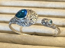 Sarda Designer Sterling 925 Silver Pear Blue Topaz tip to tip Cuff Bracelet 7” picture