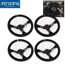 BLACK 345mm/14inch Deep Dish Suede Leather Red Ring Sport Racing Steering Wheel picture