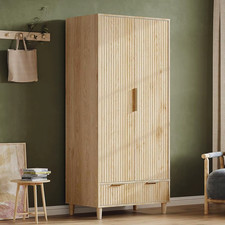 Fluted Wardrobe Closet Armoire with Drawers Cabinet Doors White or Oak Options picture