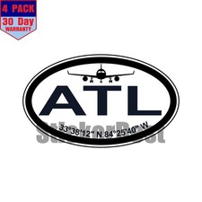 ATL Atlanta Airport Coordinates Oval Sticker 4 Pack 3x2 Inch picture