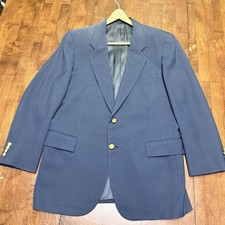 Vtg Tom James 44R Navy Blue Hopsack Gold Button Mens Blazer Sport Coat Jacket picture