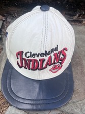 Vintage Cleveland Indians Baseball Hat Distressed Faux Leather Needs Repair picture