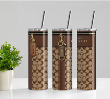 Designer Brown Skinny 20oz purse Tumbler W/ Lid & Straw picture