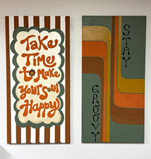 Set of 2 Canvas OOAK acrylic painted canvas. MCM Take Time & Groovy picture