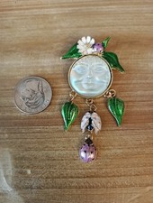 Kirk Fully Seaview  Moon Brooch Unsigned Pin Gold Jewelry Gift picture