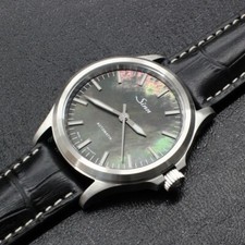 Sinn 556 I Perlmutt S Automatic Black Mother of Pearl Steel on Cow Leather Strap picture