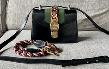 Gucci Sylvie Mini Top Handle Mini Black Leather Web Stripe Shoulder Bag picture