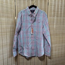 NWT Vineyard Vines Slim Fit Whale Shirt Mens Medium M Pink Blue Plaid Button Up picture