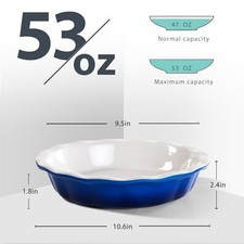 Lareina Ceramic 9 Inch Deep Dish Pie Pans, Set of 2, Blue, Non-Stick, Oven & - picture