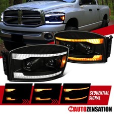 Fit 2006-2009 Ram 1500 2500 Smoke Sequential LED DRL Projector Headlights Lamps picture