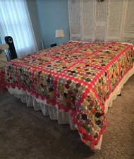 Vintage 1940s Yo-Yo Quilt, 80 x 92 Inches, 1,500 Hand-Stitched Yo-Yos, Handmade  picture