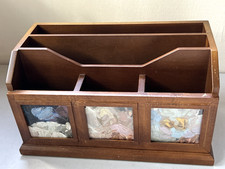 Vtg Bedford Pottery Barn Wood Desktop Organizer Mail File w/ 3 Floral Art - 13