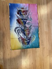 Vintage Hand Painted Batik Fabric Art Panel Faces 18x29.5 Cotton Textile picture
