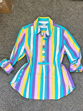Vintage American Sweetheart Women’s Multicolor Striped Collared Cotton Blouse M picture
