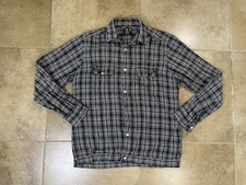 Vintage 90s Old Stussy Black Plaid Flannel Shirt Mens Sz M Boxy Cotton Button Up picture