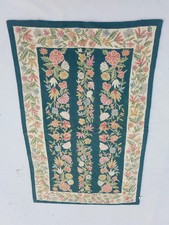 Vintage Traditional Handmade Kashmiri Chain Stitch Wool Green Kilim 5.3x3.4ft picture